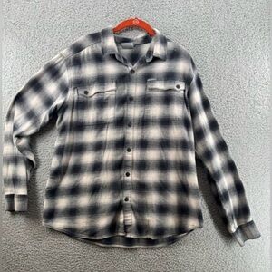 Columbia Mens Flannel Button-Up Long Sleeve Shirt Black And White Size Large